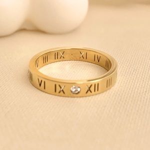Gold Stainless Steel Roman Numeral Ring